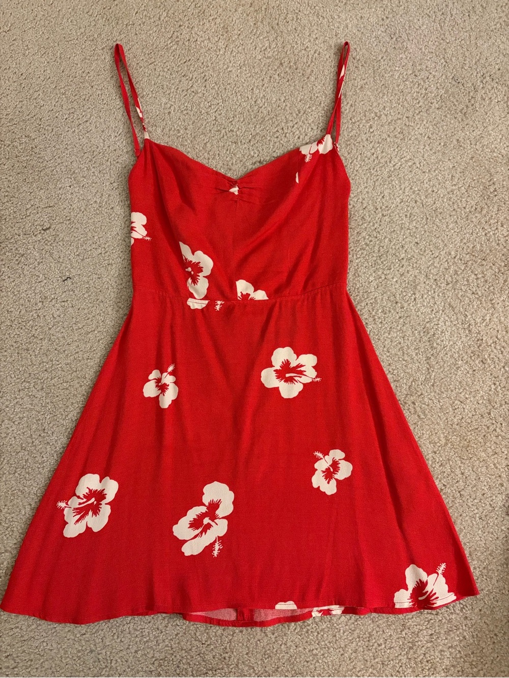 Reformation Red Floral Spaghetti Strap A-Line Dress